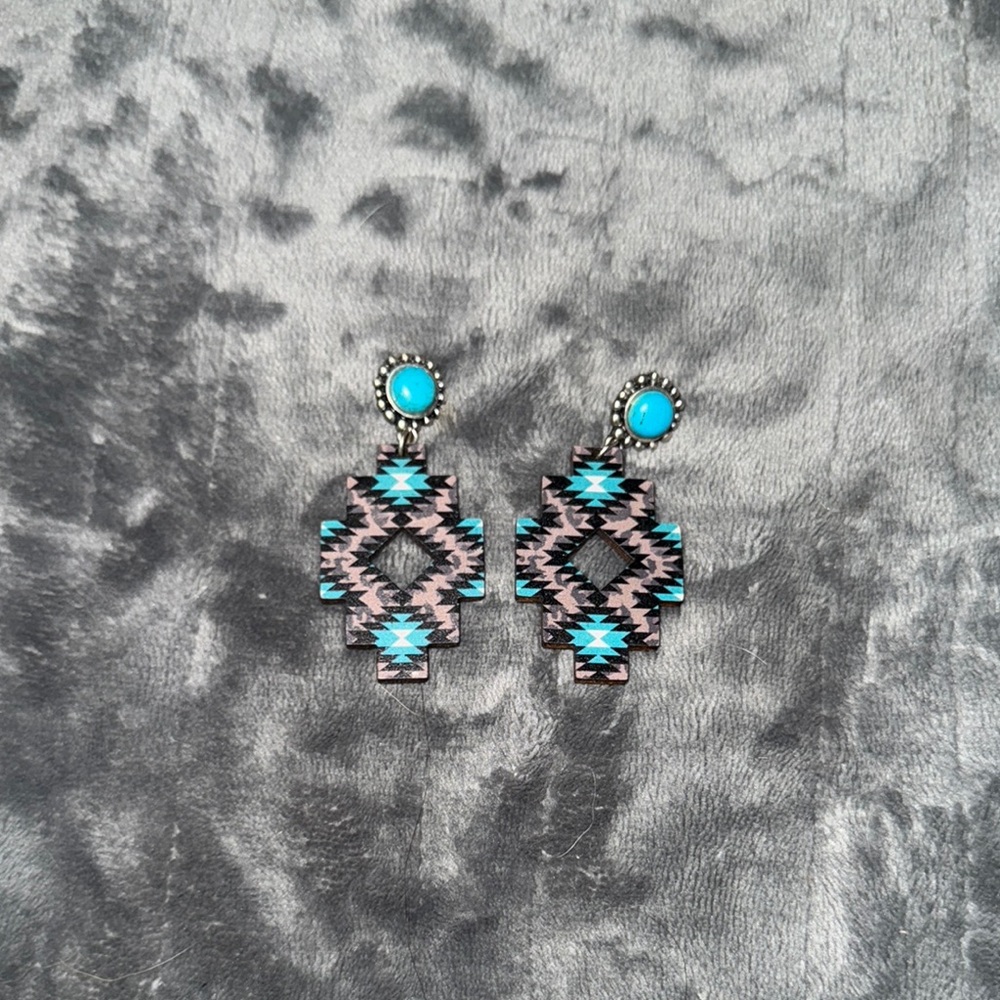 Turquoise and Black Geometric Earrings